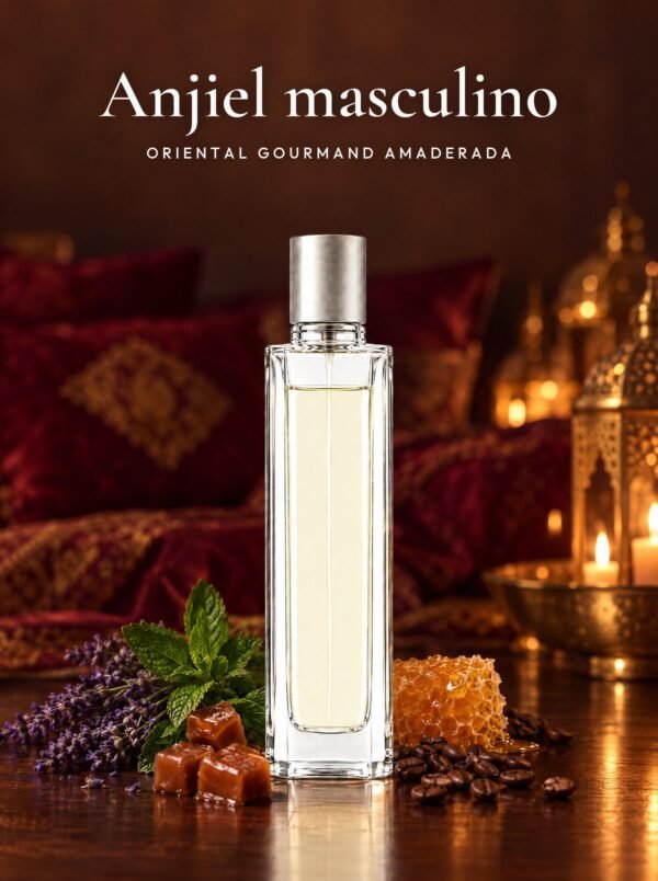 Frasco de Anjiel masculino, perfume de equivalencia de Seiva Perfums inspirado en Angel de Thierry Mugler. Familia oriental gourmand amaderada