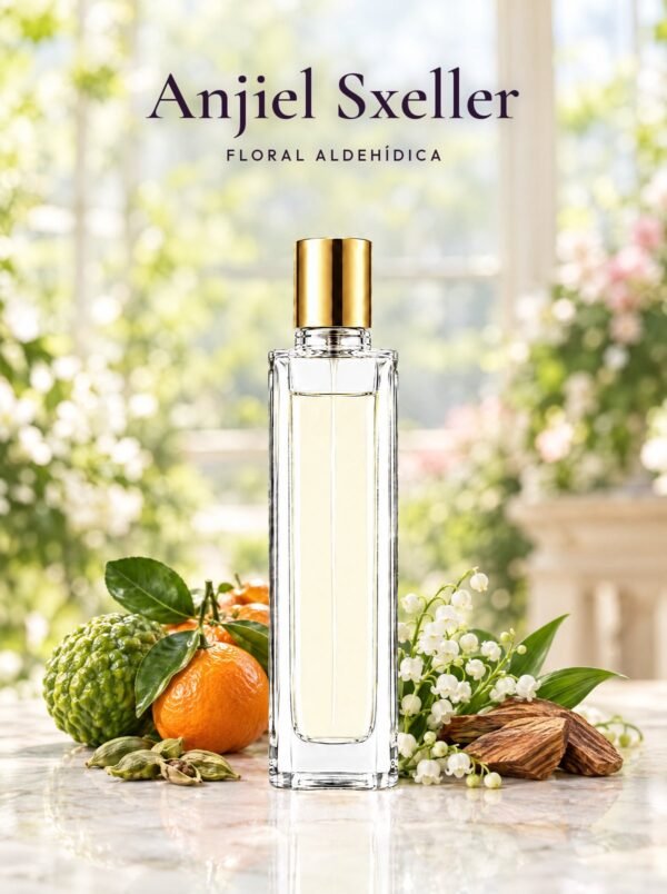 Frasco de Anjiel Sxeller, perfume de equivalencia de Seiva Perfums inspirado en Angel Schlesser. Familia floral aldehídica