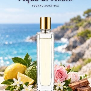 Frasco de Aqua di Rozio de Seiva Perfums con tapón dorado