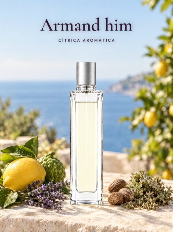 Frasco de Armand him, perfume de equivalencia de Seiva Perfums inspirado en Giorgio Armani. Familia cítrica aromática