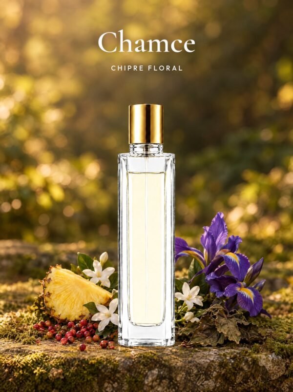 Frasco de Chamce, perfume de equivalencia de Seiva Perfums inspirado en Chance de Chanel. Familia chipre floral