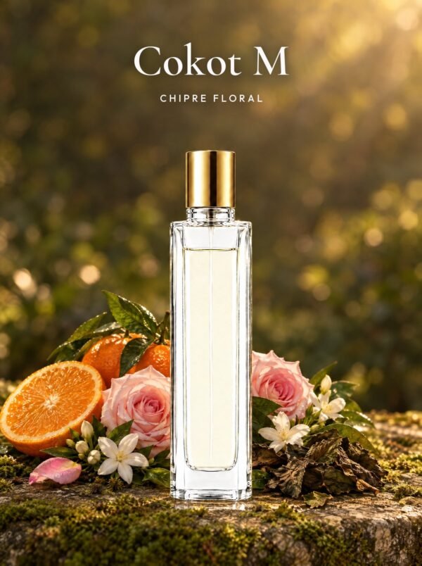 Frasco de Cokot M, perfume de equivalencia de Seiva Perfums inspirado en Coco Mademoiselle de Chanel. Familia chipre floral