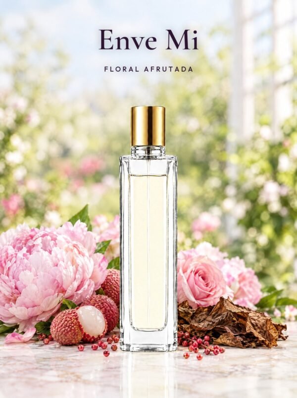 Frasco de Enve Mi, perfume de equivalencia de Seiva Perfums inspirado en Envy Me de Gucci. Familia floral afrutada