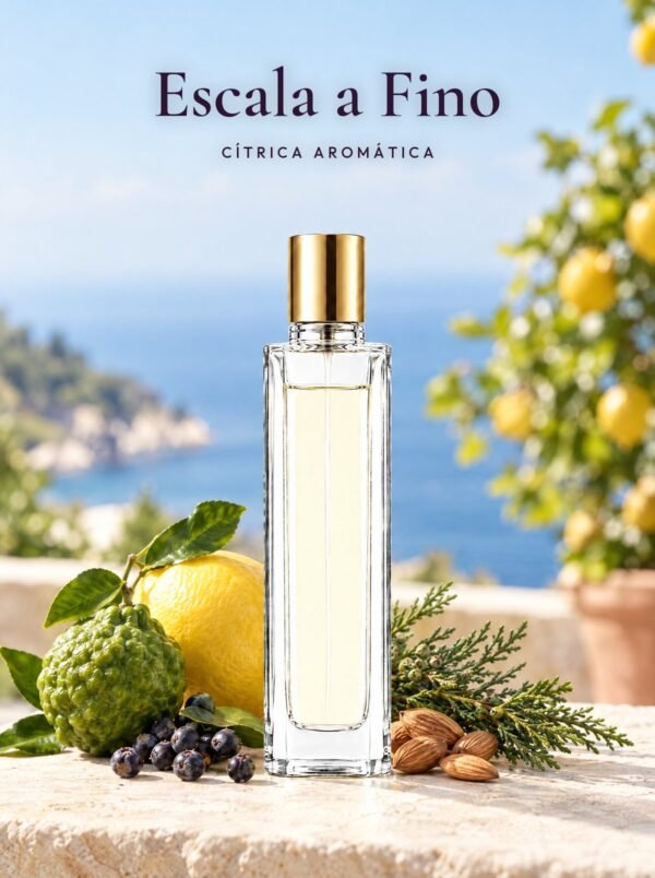 Frasco de Escala a Fino, perfume de equivalencia de Seiva Perfums inspirado en Escale à Portofino de Dior. Familia cítrica aromática