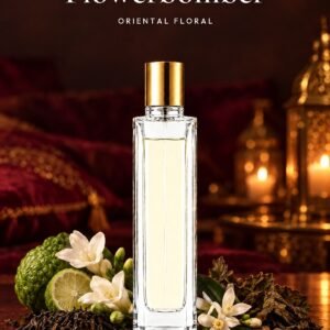 Frasco de Flowerbomber de Seiva Perfums con tapón dorado