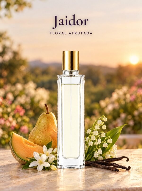 Frasco de Jaidor, perfume de equivalencia de Seiva Perfums inspirado en J'Adore de Dior. Familia floral afrutada