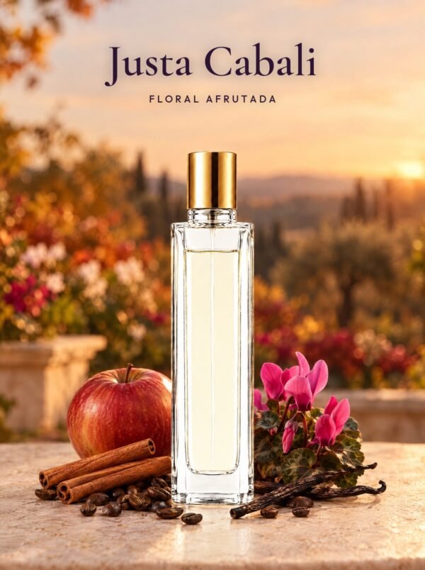 Frasco de Justa Cabali, perfume de equivalencia de Seiva Perfums inspirado en Just de Roberto Cavalli. Familia floral afrutada