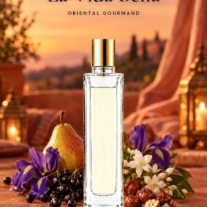 Frasco de La Vida Bella de Seiva Perfums con tapón dorado