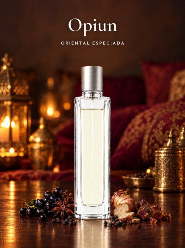 Frasco de Opiun, perfume de equivalencia de Seiva Perfums inspirado en Opium de Yves Saint Laurent. Familia oriental especiada