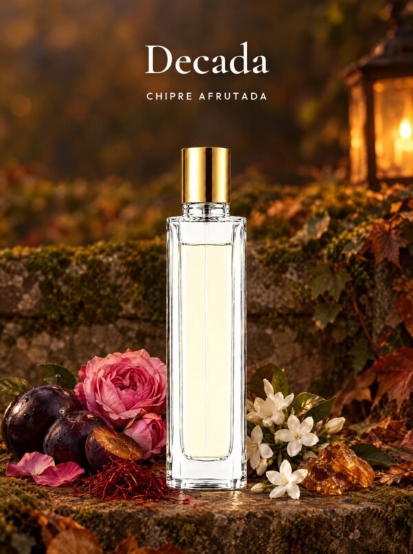 Frasco de Decada, perfume de equivalencia de Seiva Perfums inspirado en Decadence de Marc Jacobs. Familia chipre afrutada