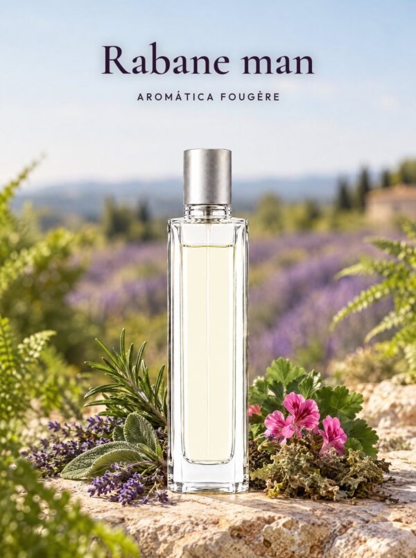 Frasco de Rabane man, perfume de equivalencia de Seiva Perfums inspirado en Paco Rabanne pour Homme. Familia aromática fougère