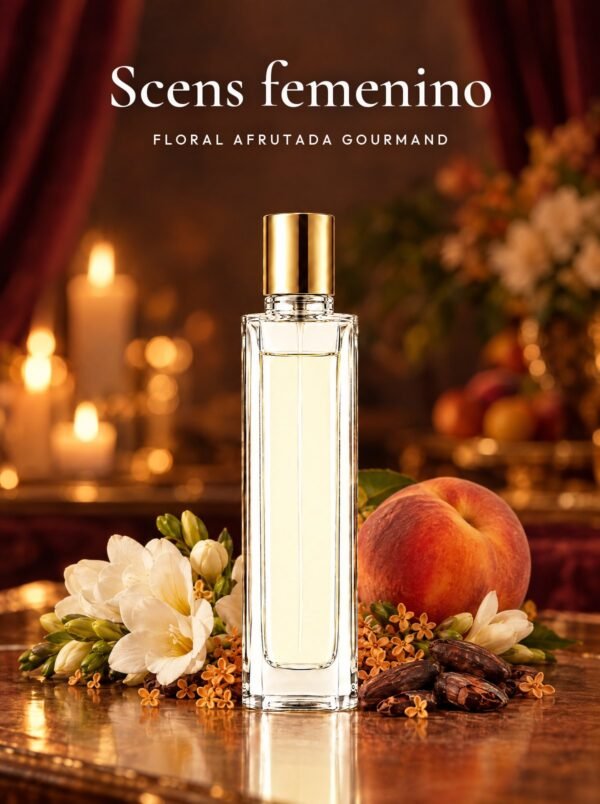 Frasco de Scens femenino, perfume de equivalencia de Seiva Perfums inspirado en The Scent de Hugo Boss. Familia floral afrutada gourmand