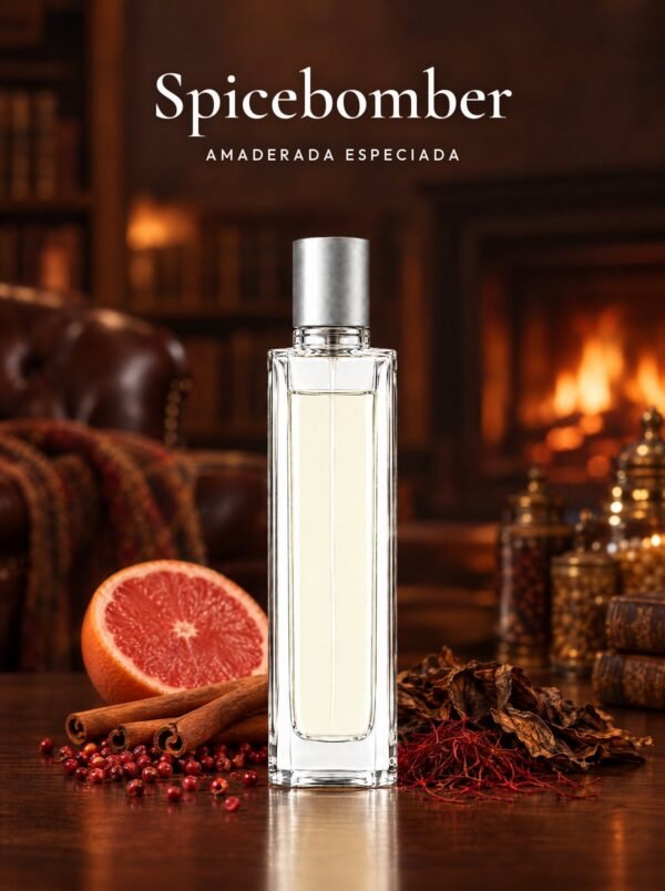Frasco de Spicebomber, perfume de equivalencia de Seiva Perfums inspirado en Spicebomb de Viktor&Rolf. Familia amaderada especiada
